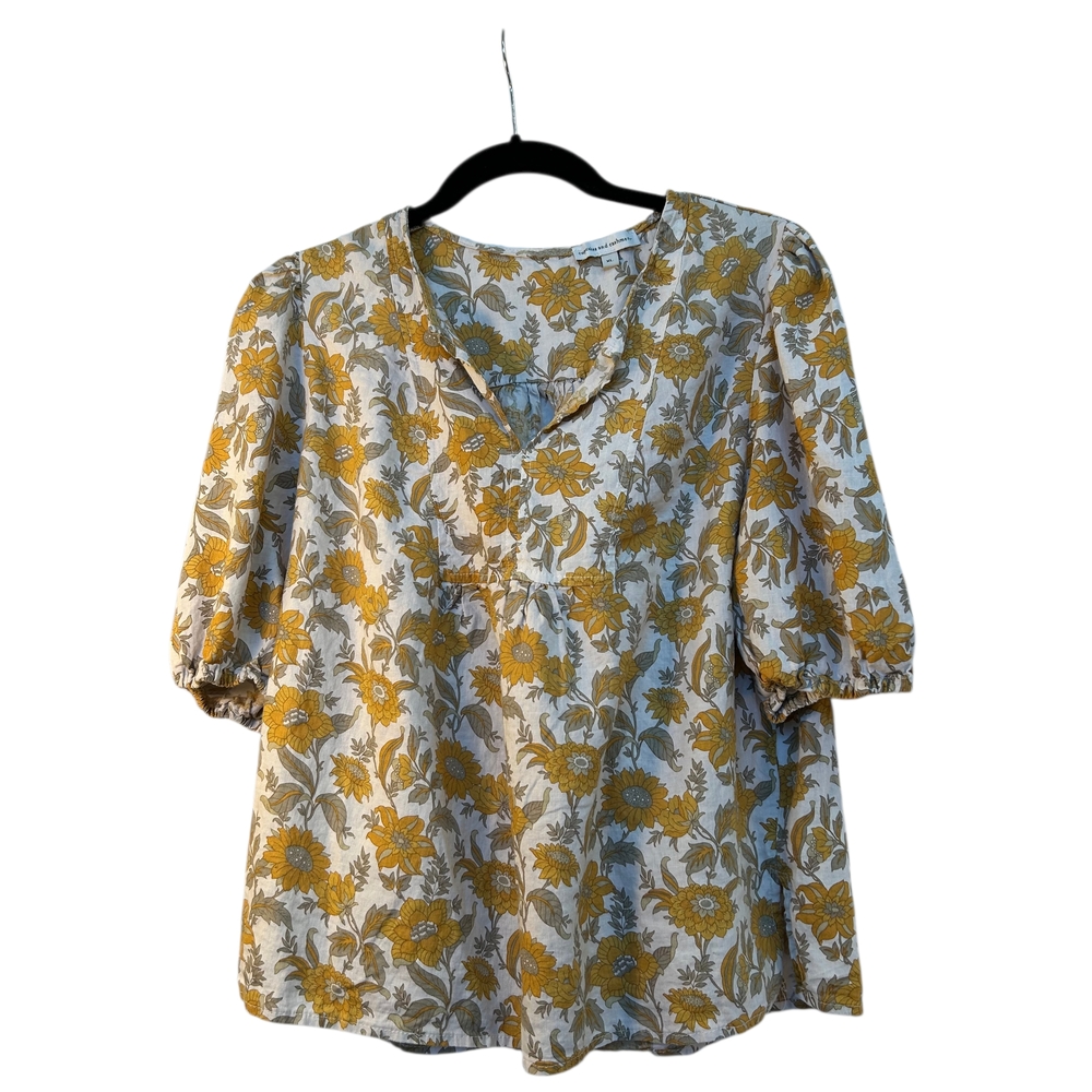 Cupcakes & Cashmere Yellow and Gray Floral Blouse